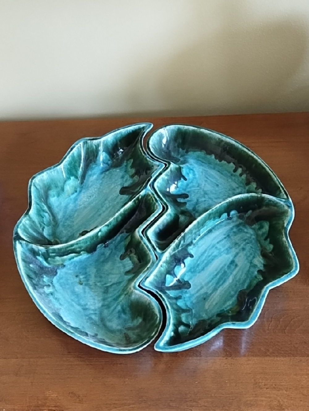 Vintage California Pottery 285-S Turquoise Blue Divided Serving Dish Set MCM